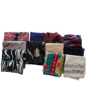Lot of 11 Womens Scarves Floral Geometric Abstract Sheer Lightweight Office